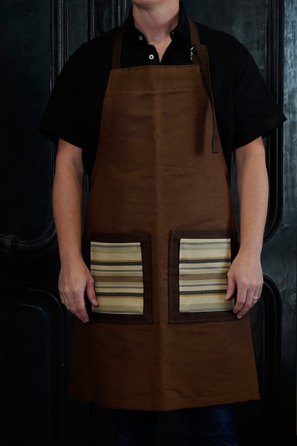 Men's Striped Brown Apron- Upcycled