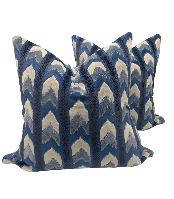 Upcycled Navy Sienna Fabric and Rodeo Home Chevron Pillows- A Pair
