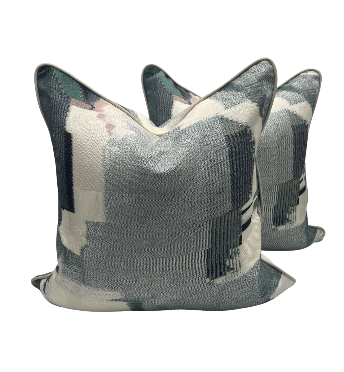 Upcycled Harlequin Perspective Emerald/Peony Pillows- A Pair