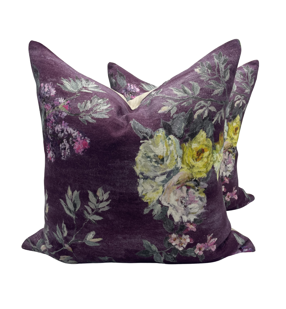 Upcycled Designers Guild Floral Pillows- A Pair
