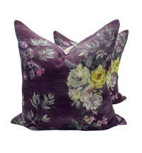 Upcycled Designers Guild Floral Pillows- A Pair